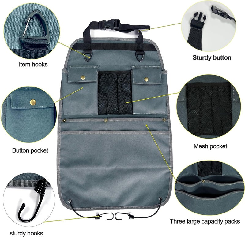 BEATUNEE Car Seat Back Organizer with Multiple Pockets and Hooks (grey) - Image 3